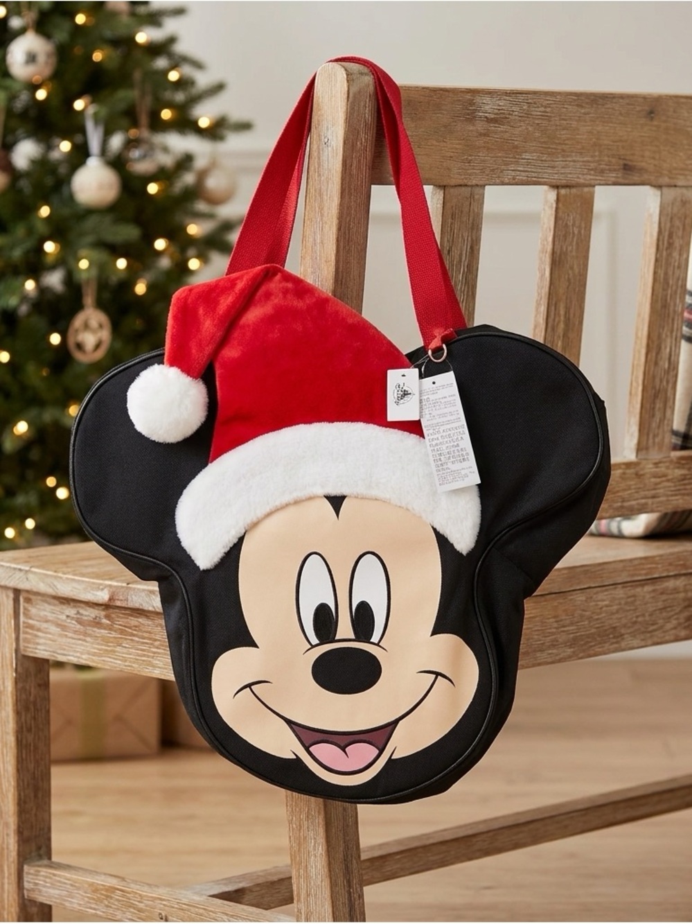 Disney Parks Santa Mickey Mouse Face Holiday Christmas Large Canvas Tote Bag